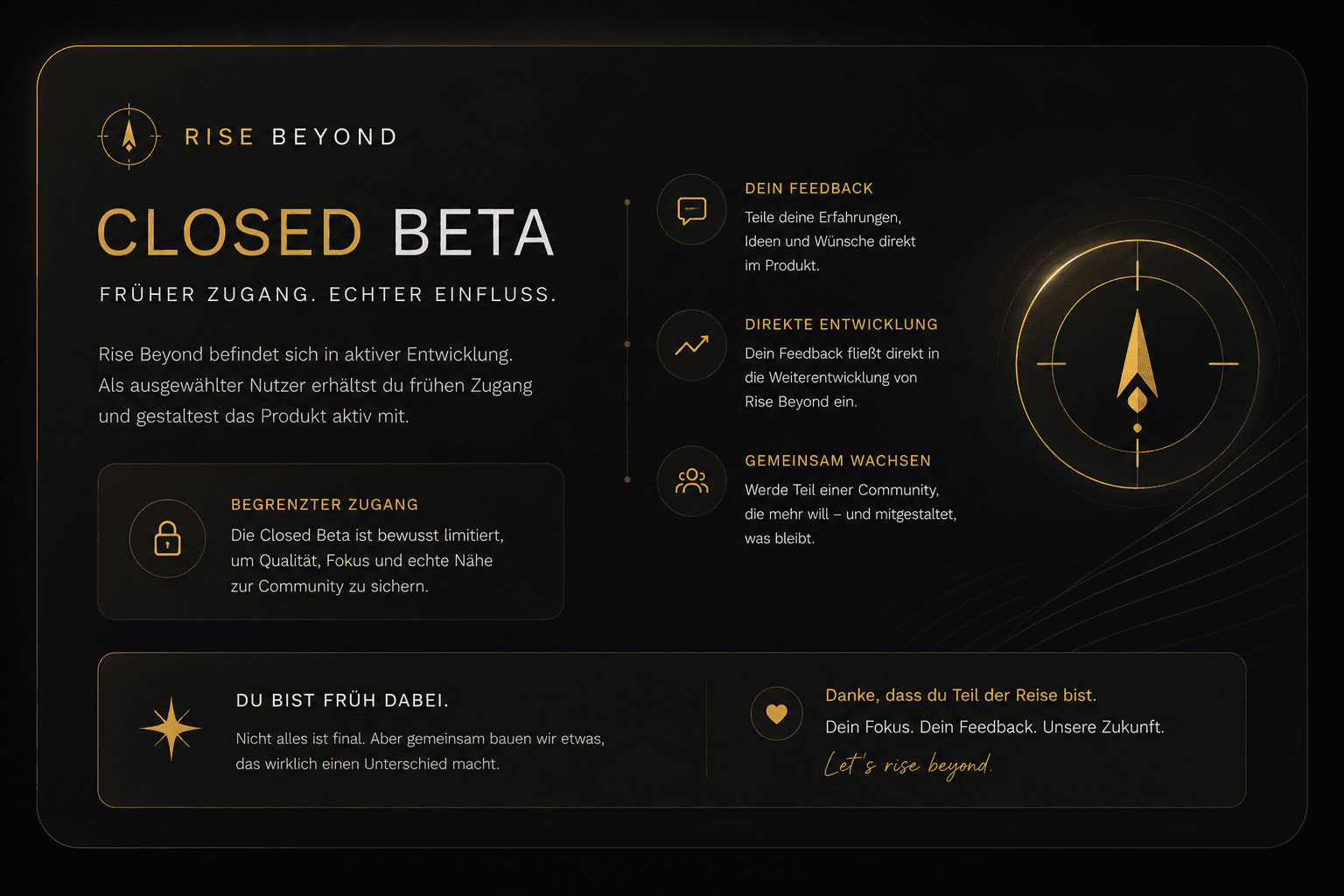 Closed Beta – Früher Zugang, echter Einfluss: begrenzter Zugang, direktes Feedback, gemeinsames Wachstum